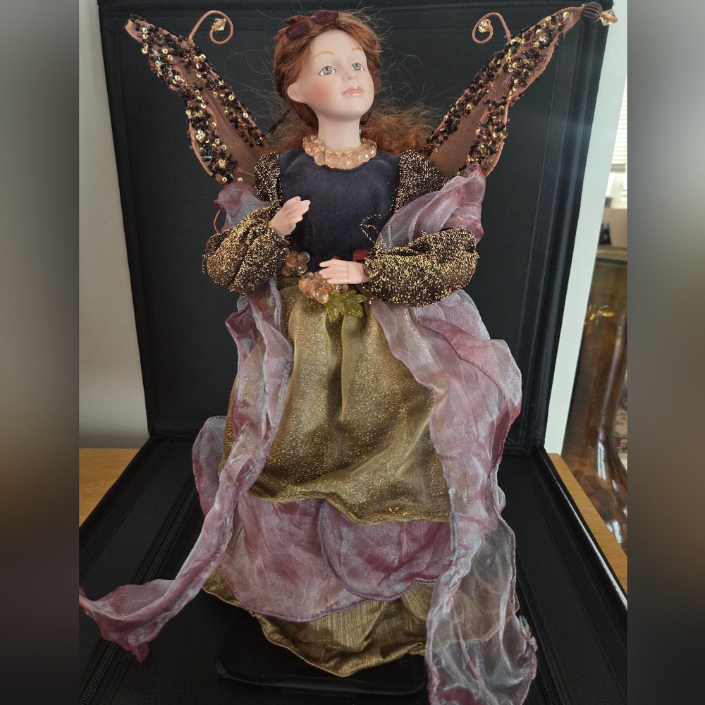 Porcelan Elegant Angel Fairy Doll Christmas Tree Topper Decor Top Gold Purple